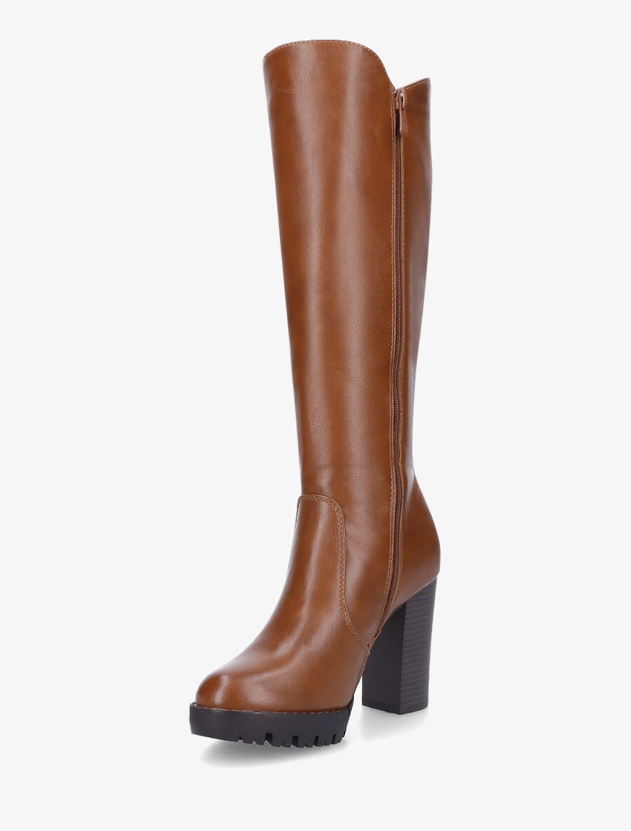 Bottes en simili à plateforme - Camel - 3