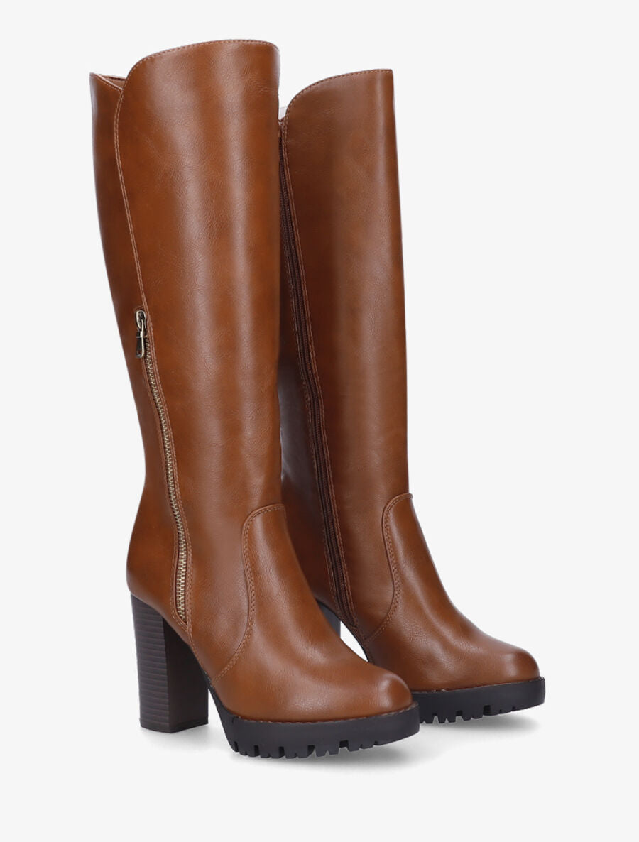 Bottes en simili à plateforme - Camel - 4