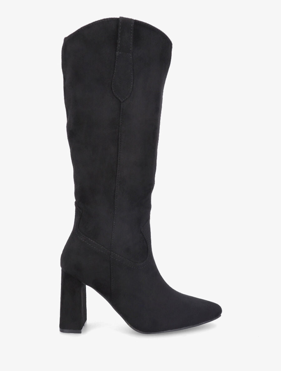 Bottes en suédine à talon et bout pointu - Noir - 1