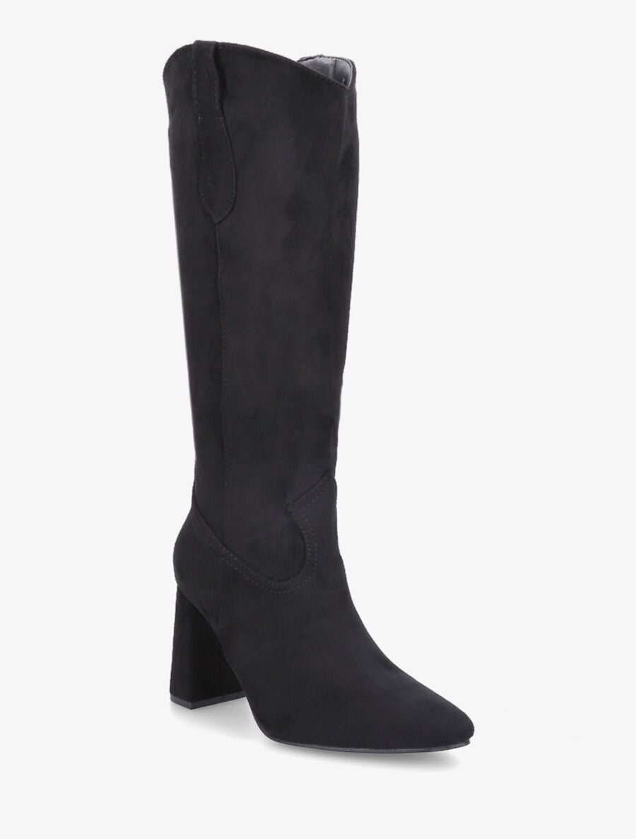 Bottes en suédine à talon et bout pointu - Noir - 2