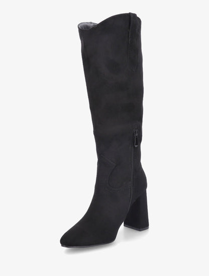 Bottes en suédine à talon et bout pointu - Noir - 3
