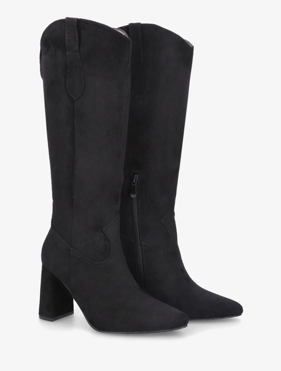 Bottes en suédine à talon et bout pointu - Noir - 4