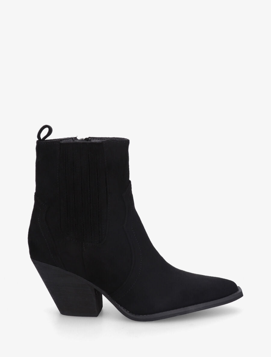Bottines en suédine style santiags - Noir - 1