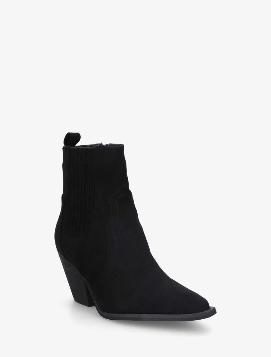 Bottines en suédine style santiags - Noir - 2