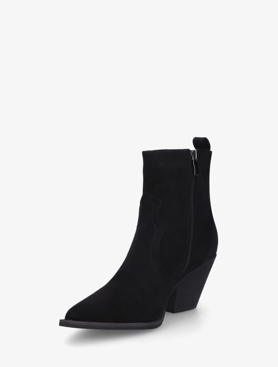 Bottines en suédine style santiags - Noir - 3