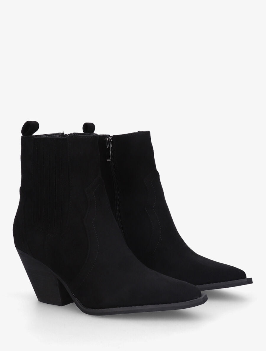 Bottines en suédine style santiags - Noir - 4