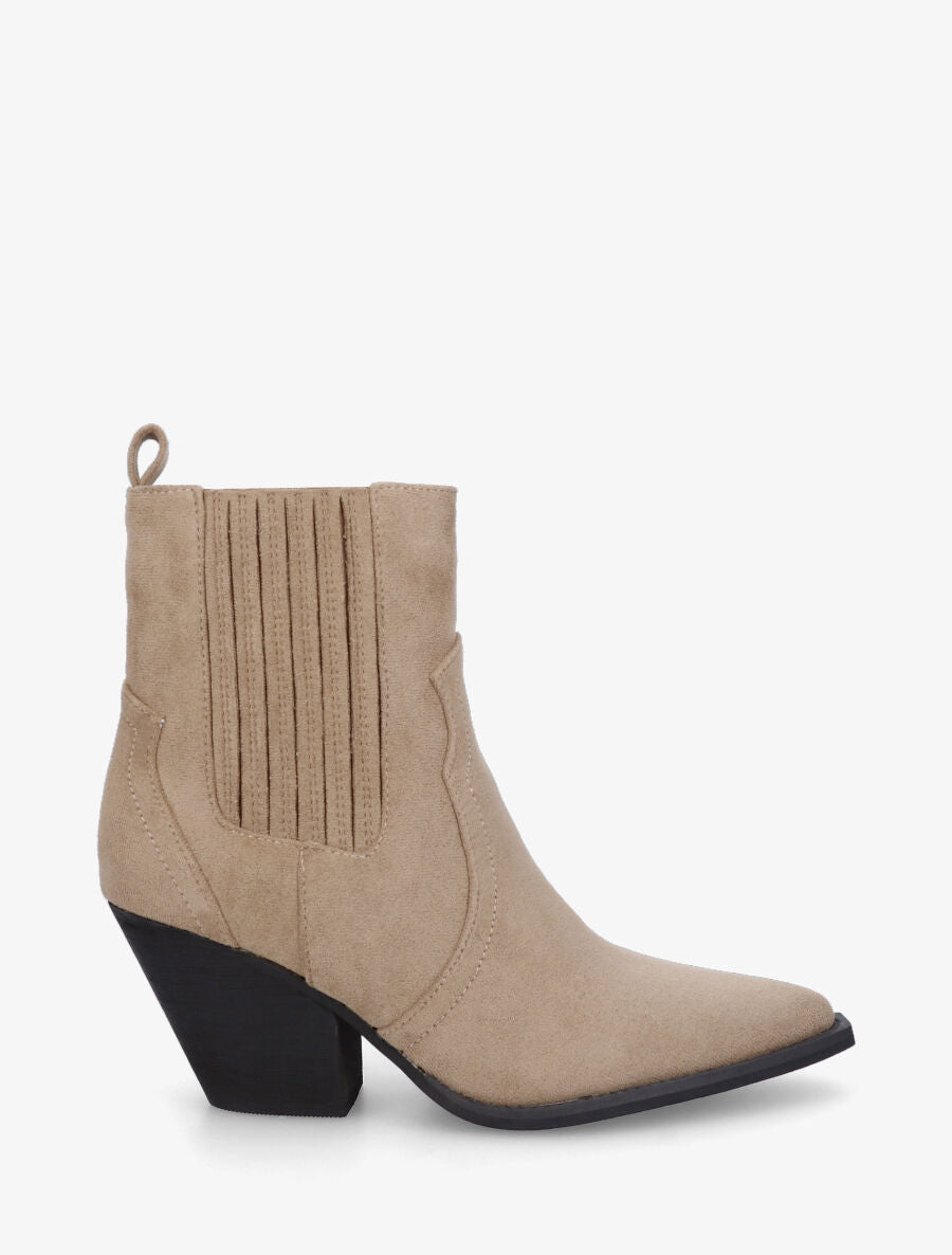 Bottines en suédine style santiags - Taupe - 5