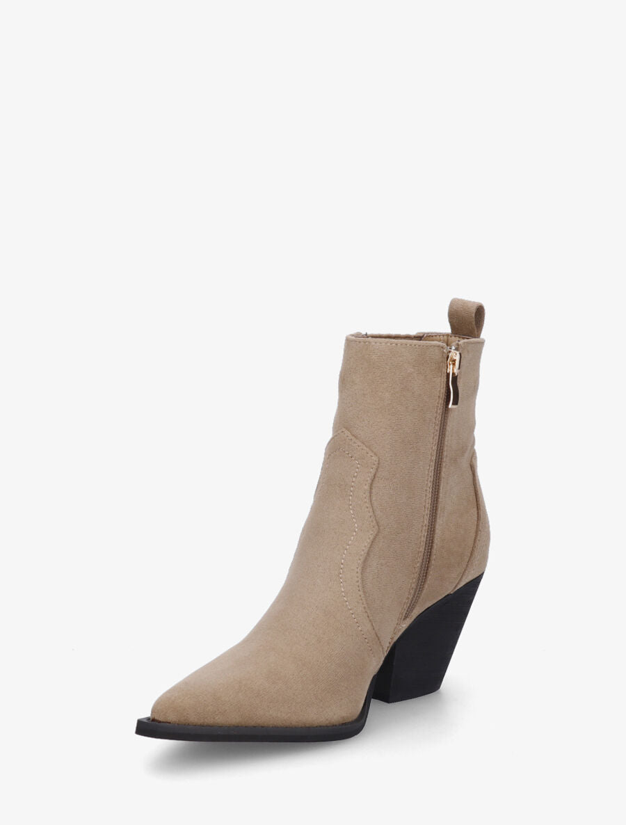 Bottines en suédine style santiags - Taupe - 3