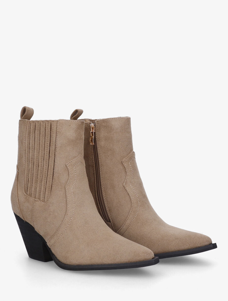 Bottines en suédine style santiags - Taupe - 4