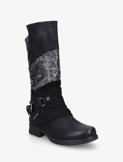 Bottines montantes multi textures - Noir - 2