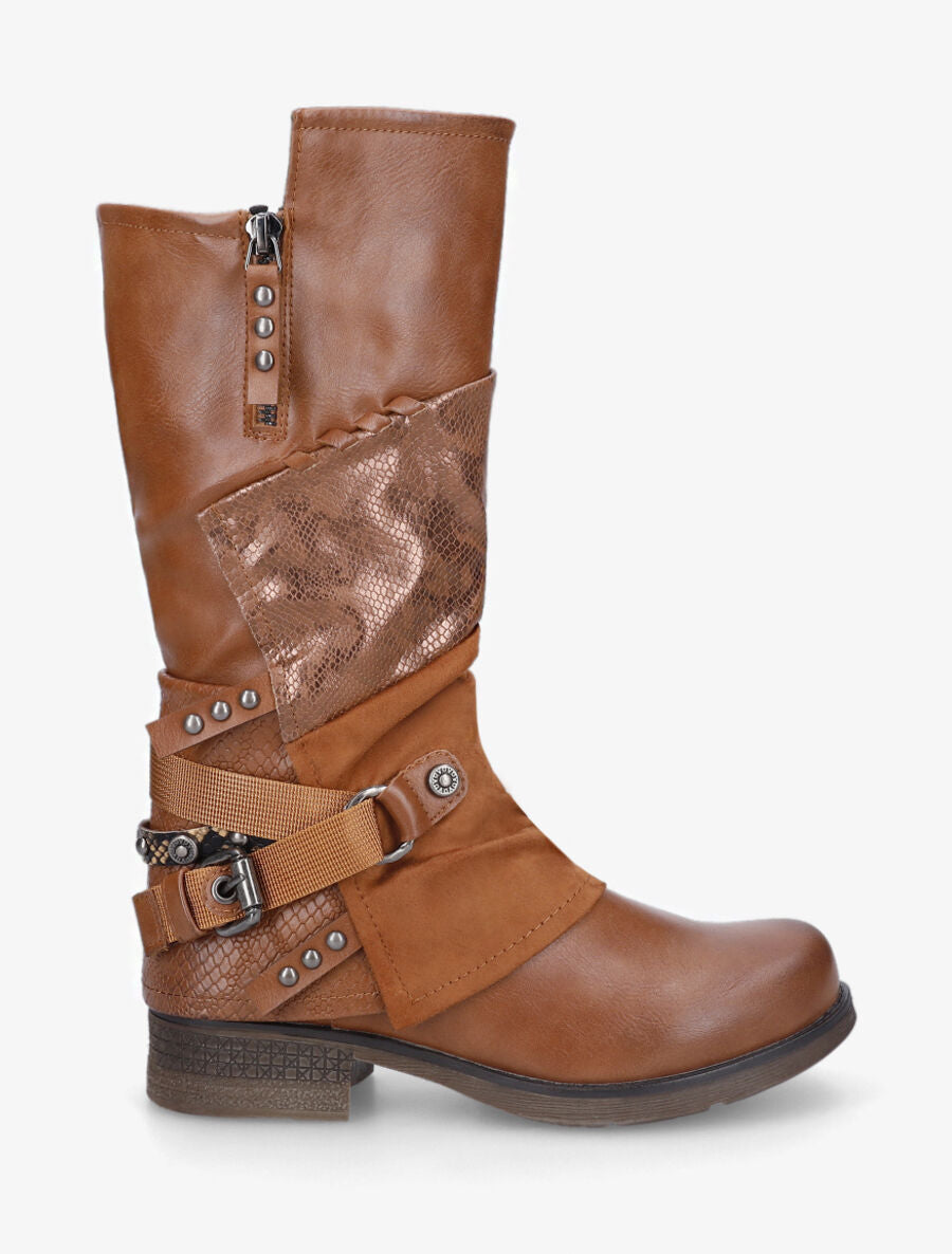 Bottines montantes multi-textures - Camel - 2