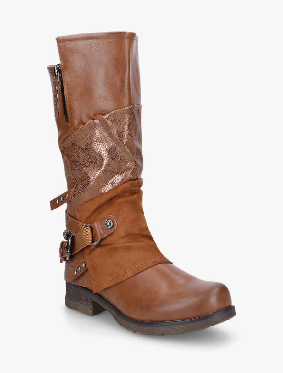 Bottines montantes multi-textures - Camel - 3