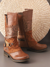 Bottines montantes multi-textures - Camel - 1