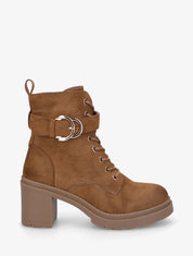 Bottines mi-hautes à lacets en suédine - Camel - 1