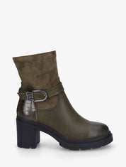 Bottines à boucle et contrefort croco - Kaki - 5