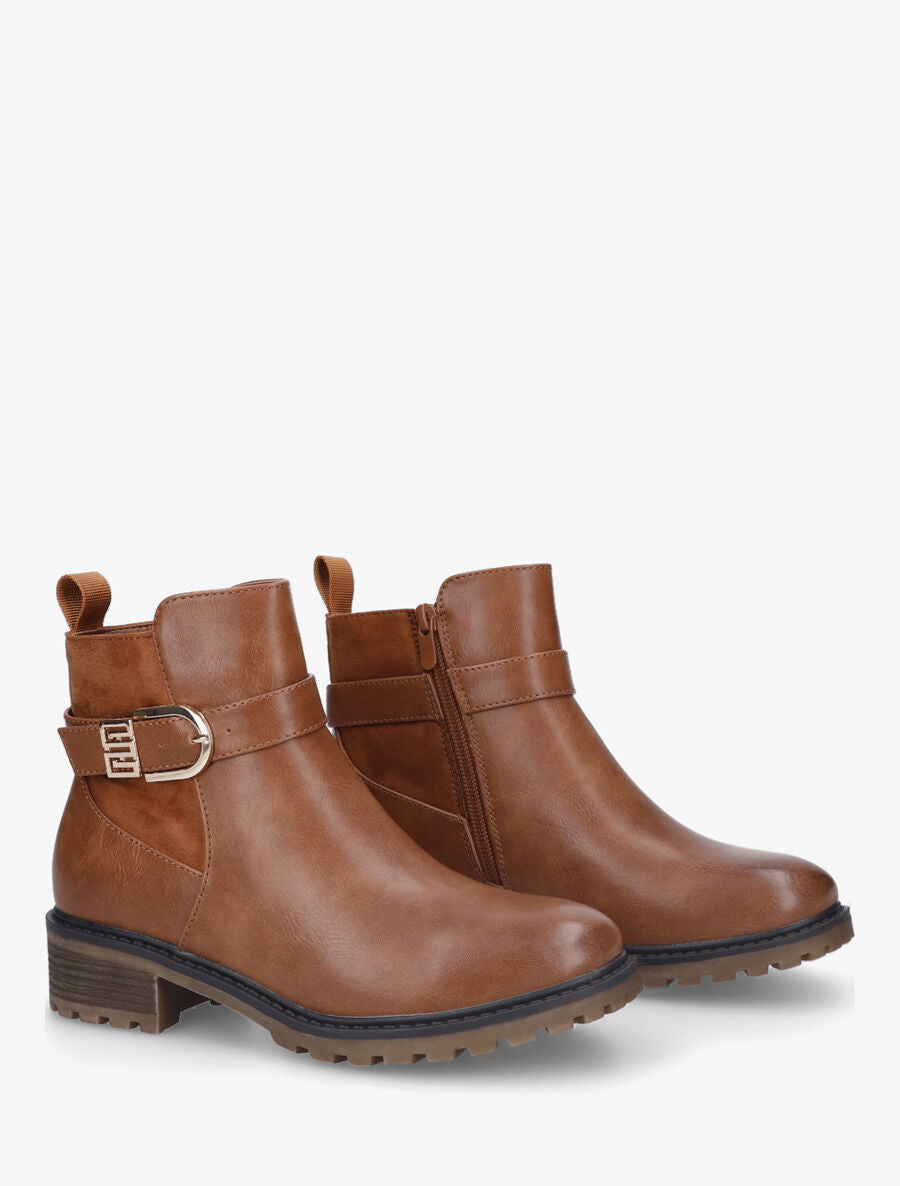 Bottines plates à semelle crantée - Camel - 4