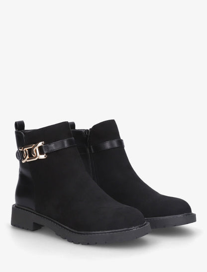 Bottines plates bi-matière boucle fantaisie - Noir - 4