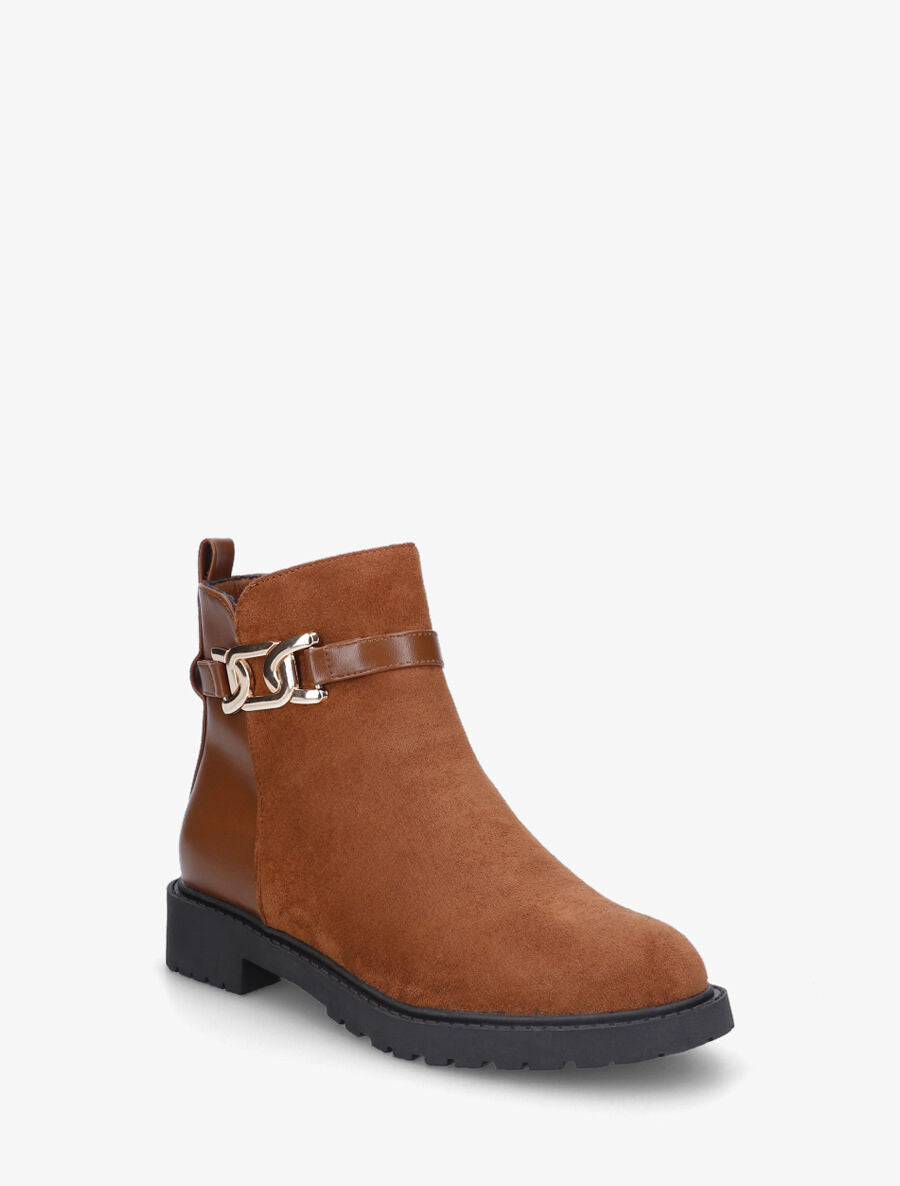 Bottines plates bi-matière boucle fantaisie - Camel - 3