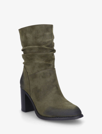 Bottines froncées à talon - Kaki - 2