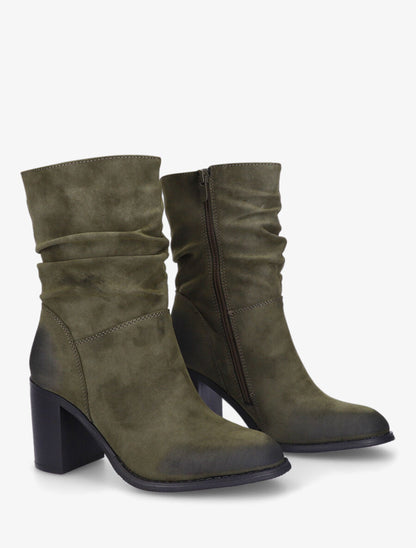 Bottines froncées à talon - Kaki - 4