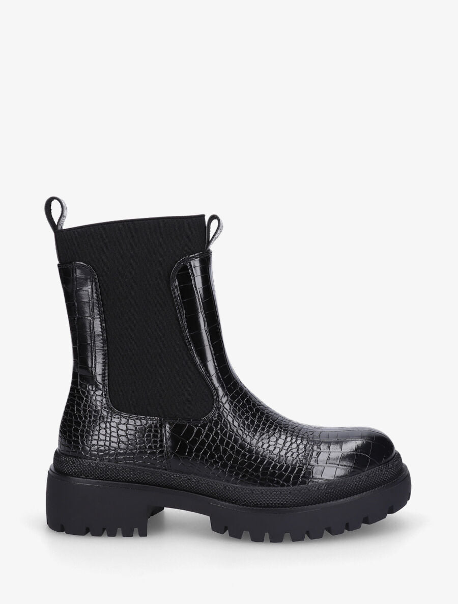 Bottines élastiquées à motif croco - Noir - 1