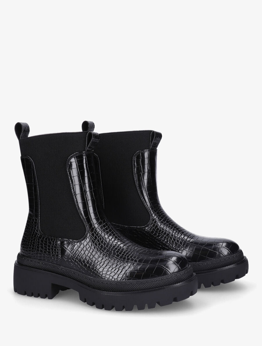 Bottines élastiquées à motif croco - Noir - 4