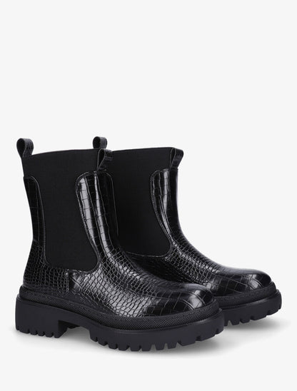 Bottines élastiquées à motif croco - Noir - 4