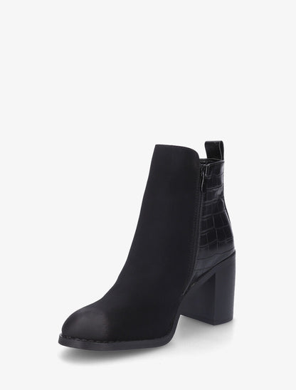 Bottines à talon et contrefort en croco - Noir - 3