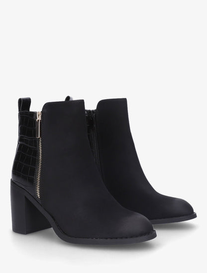 Bottines à talon et contrefort en croco - Noir - 4