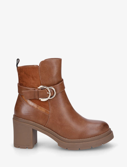 Bottines mi-hautes bi-matière - Camel - 1