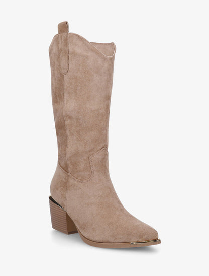 Bottes en suédine style santiag - Taupe - 2