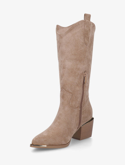 Bottes en suédine style santiag - Taupe - 3