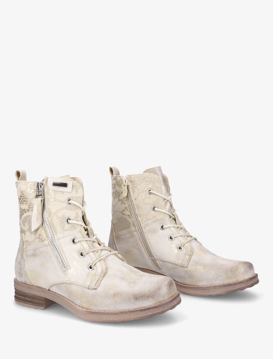 Bottines à lacets et dentelle - Or - 4