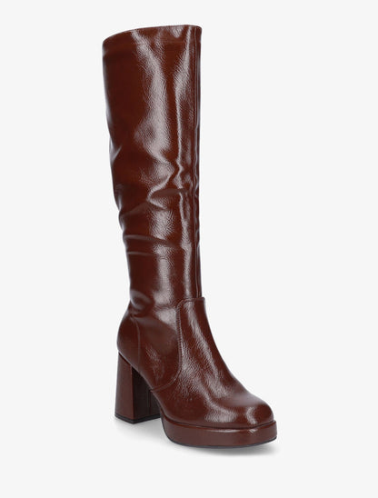 Bottes en simili à plateforme et talon haut - Marron - 2