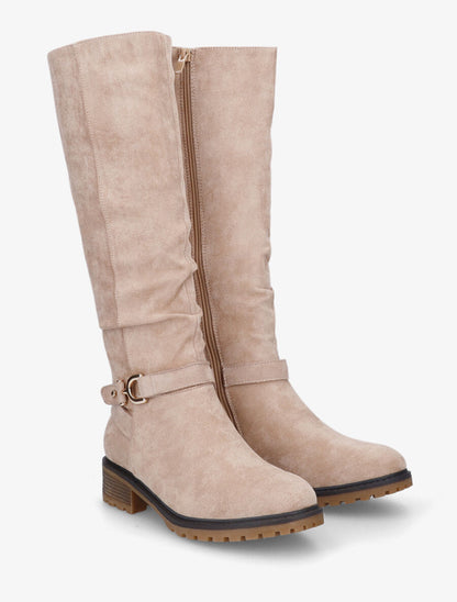 Bottes plates en suédine boucle fantaisie - Taupe - 4
