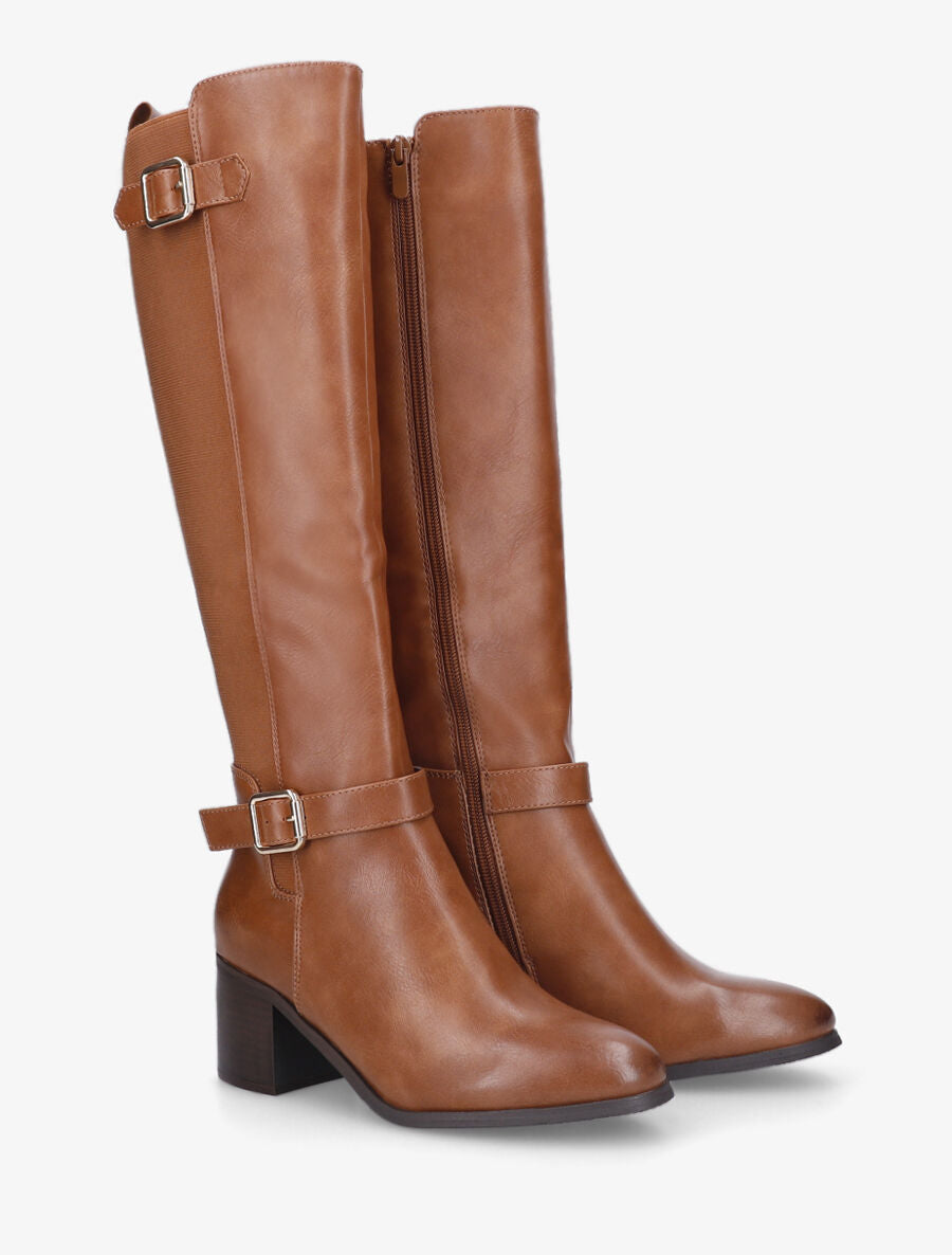 Bottes unies à talon - Camel - 4