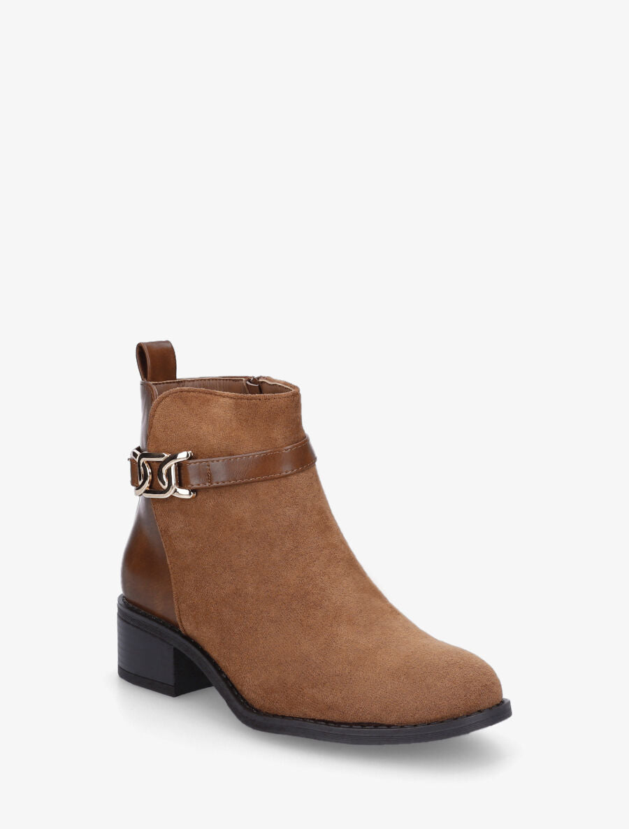 Bottines bi-matière à boucle décorative - Camel - 2