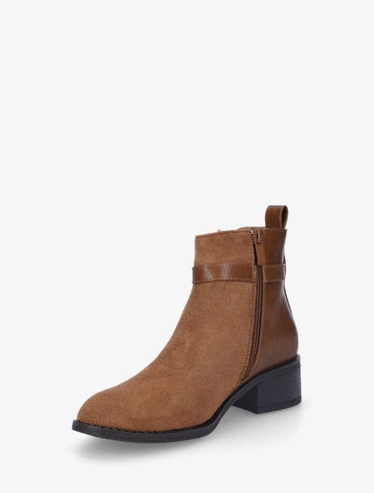 Bottines bi-matière à boucle décorative - Camel - 3