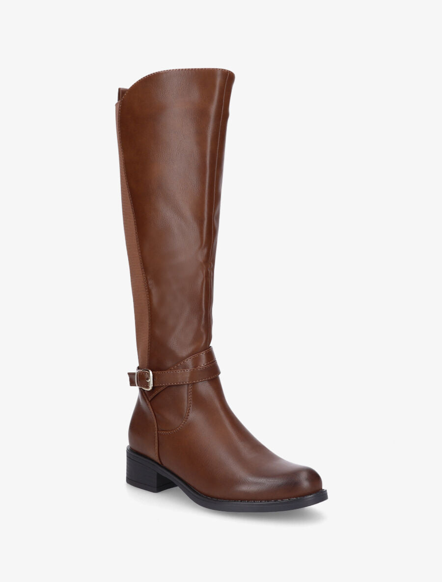 Bottes élastiquées en simili - Camel - 2
