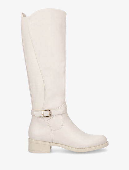 Bottes élastiquées en simili - Beige - 1