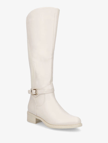 Bottes élastiquées en simili - Beige - 2