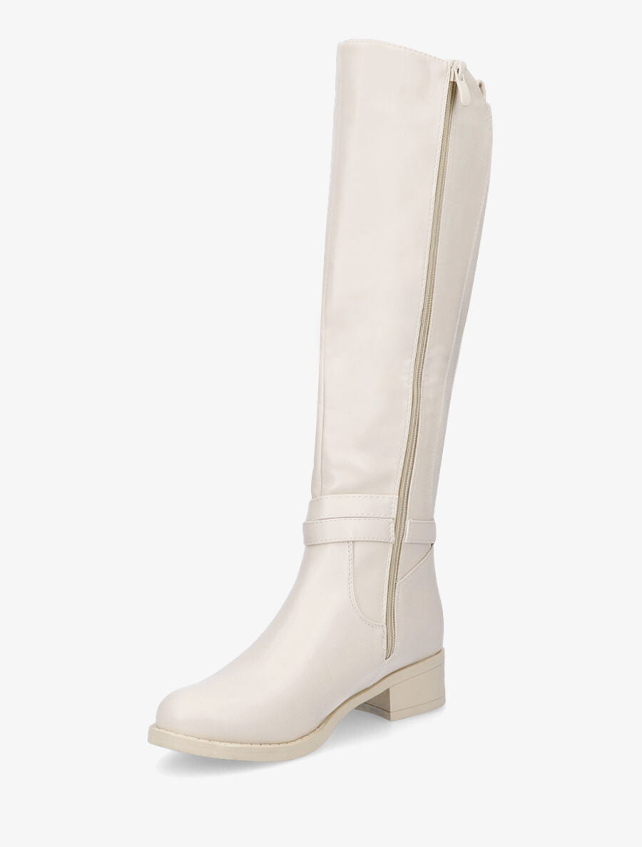 Bottes élastiquées en simili - Beige - 3
