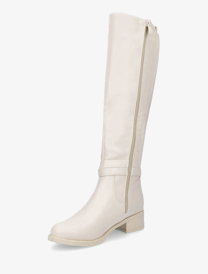 Bottes élastiquées en simili - Beige - 3