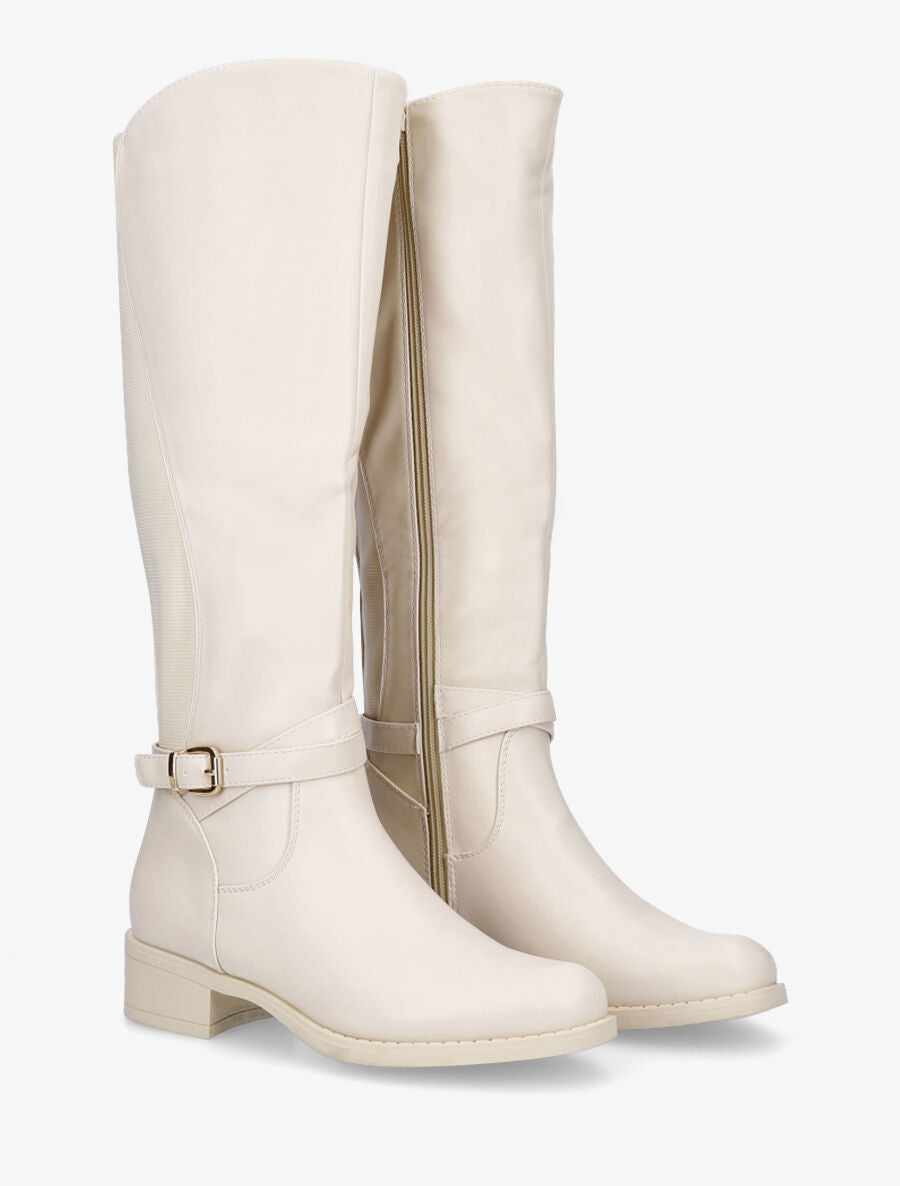Bottes élastiquées en simili - Beige - 4