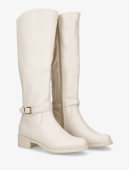 Bottes élastiquées en simili - Beige - 4