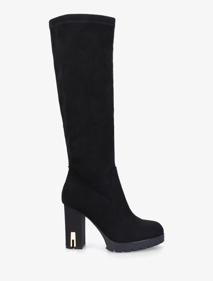 Bottes en suédine à talon et plateforme - Noir - 1