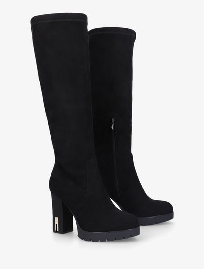 Bottes en suédine à talon et plateforme - Noir - 4