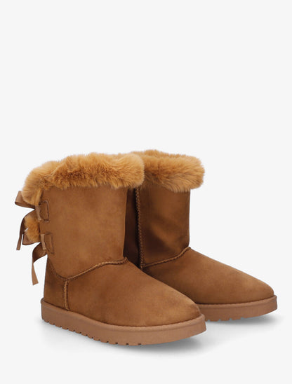Bottines montantes fourrées à noeud - Camel - 4