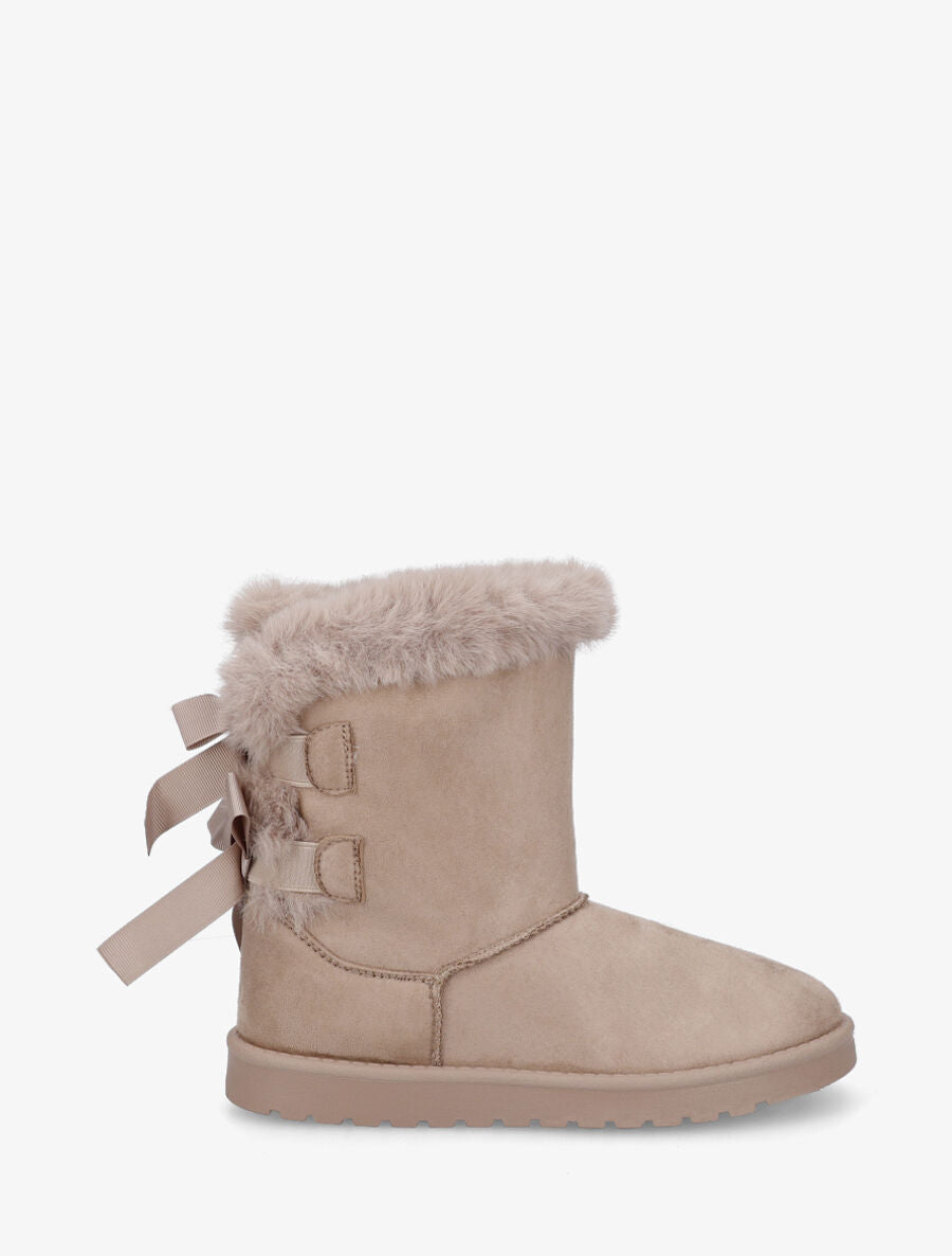 Bottines montantes fourrées à noeud - Taupe - 1
