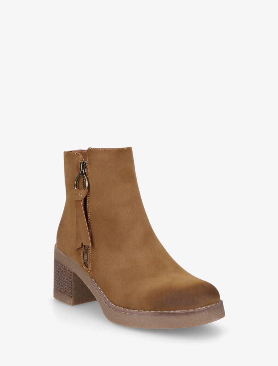 Bottines en suédine à zip - Camel - 2